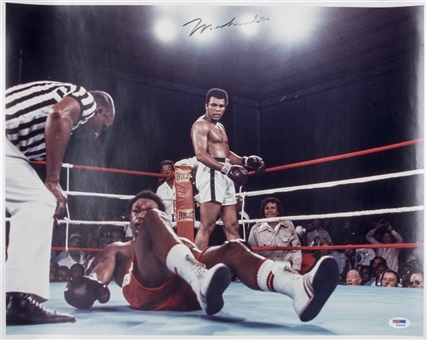 Muhammad Ali Autographed 16x20 Photo of Ali Standing Over Foreman (PSA/DNA)